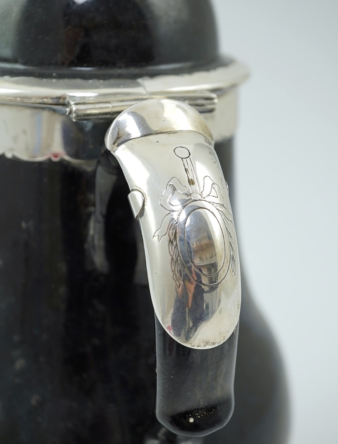 A Belgian silver mounted terre noire de Namur coffee pot, 18th century